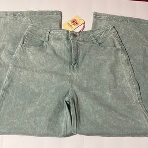 NWT Entro Pants Size Large New With Tags Mint Wide Leg Acid Wash High Ri…
